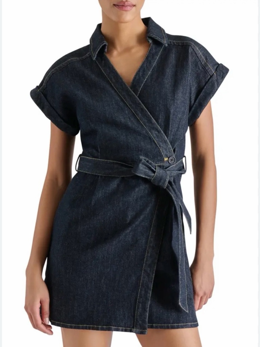 Steve Madden Dark Blue Denim Dress with Contrast Stitching